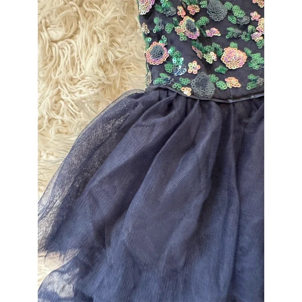 Lilt Girls Dress Size 8 Navy Sequin Floral Bodice Tiered Tulle Party Holiday